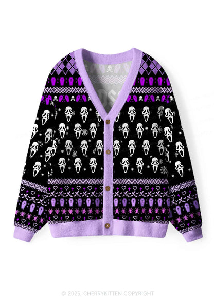 Halloween Horror Film Club Y2K Christmas Cardigan Knit Sweatshirt Cherrykitten