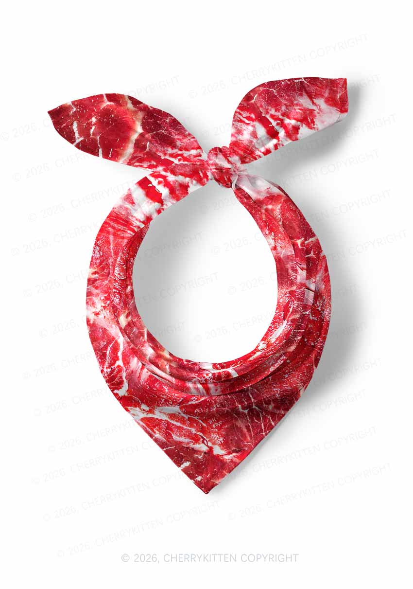 Beef Steak Texture Y2K Print Square Bandana Cherrykitten