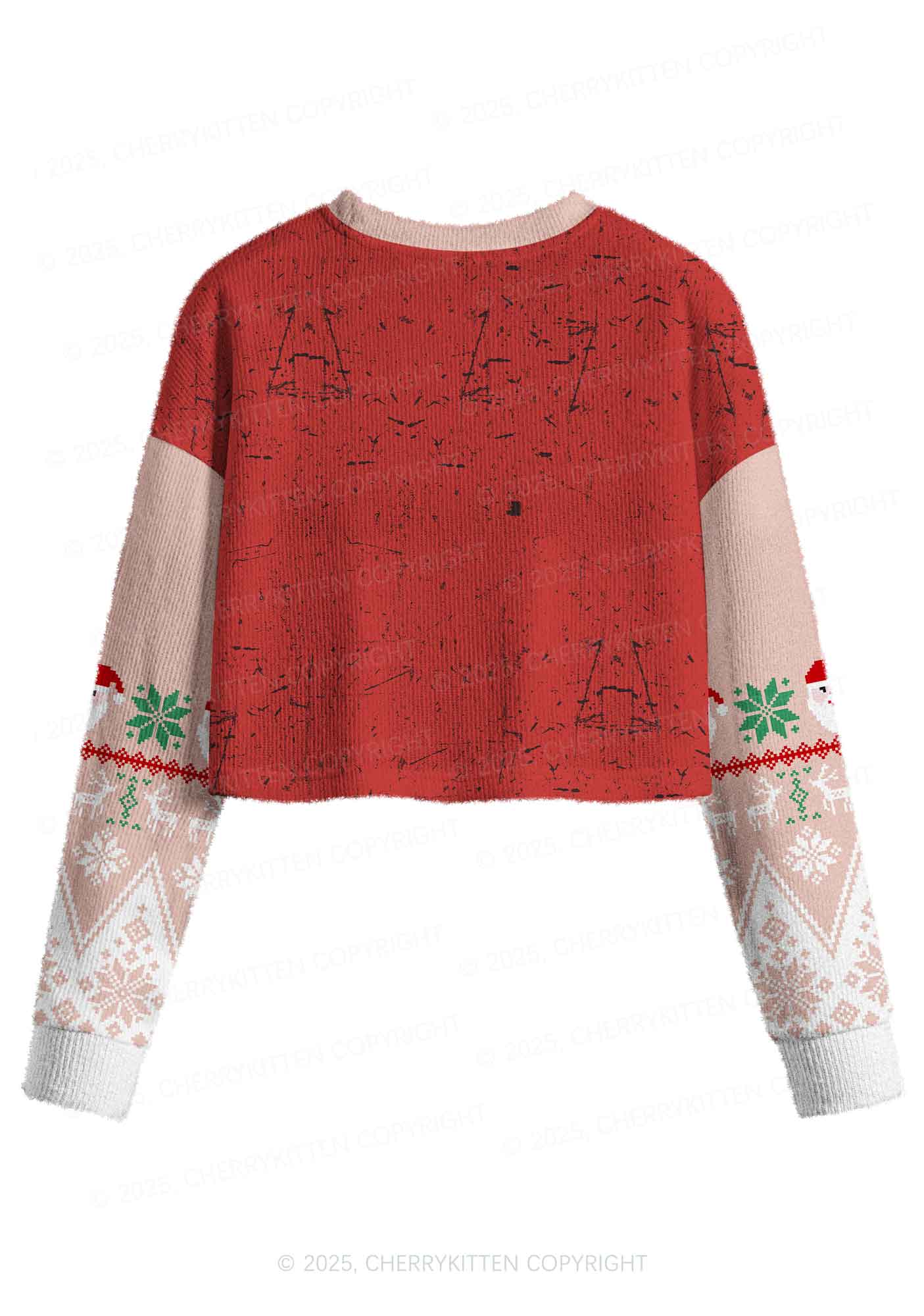 Muscle Santa Y2K Christmas Crop Knit Sweatshirt Cherrykitten