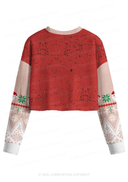 Muscle Santa Y2K Christmas Crop Knit Sweatshirt Cherrykitten