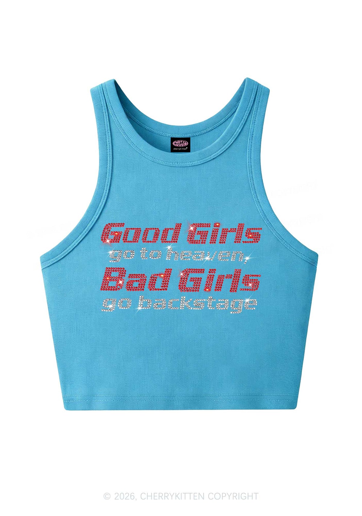 Rhinestone Bad Girls Go Backstage Y2K Crop Tank Top Cherrykitten