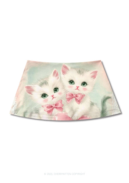 Rose Kitties Y2K Print Mini Skirt Cherrykitten