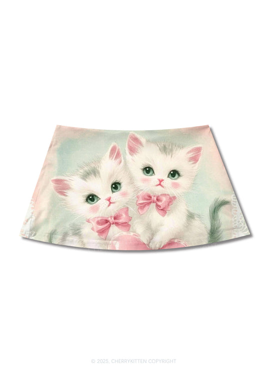 Rose Kitties Y2K Print Mini Skirt Cherrykitten