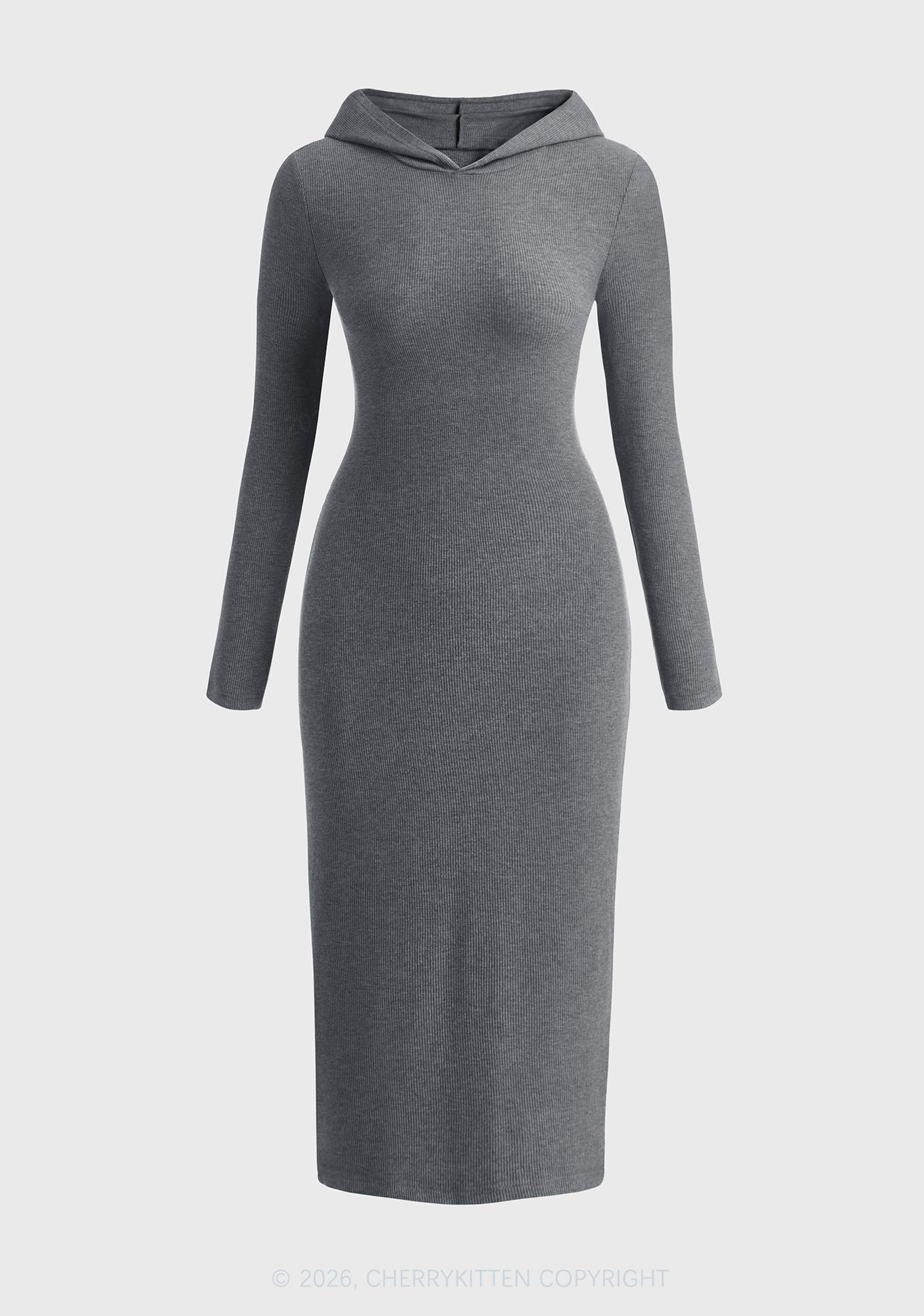 Plain Y2K Long Sleeve Knit Hoodie Dress Cherrykitten