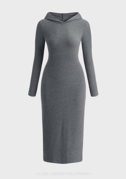 Plain Y2K Long Sleeve Knit Hoodie Dress Cherrykitten