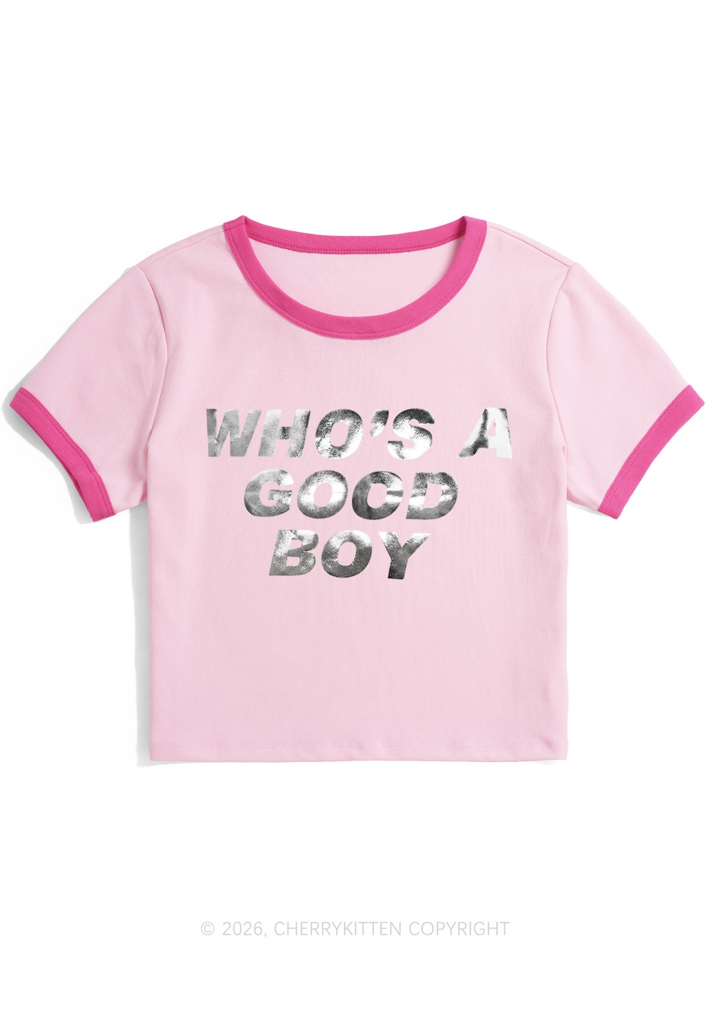 Whos A Good Boy Silver Foil Printed Y2K Ringer Tee Cherrykitten