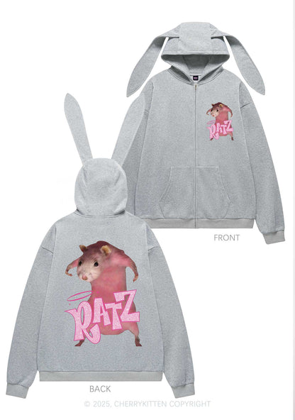 Pink Ratz Y2K Bunny Ear Zip Hoodie Cherrykitten