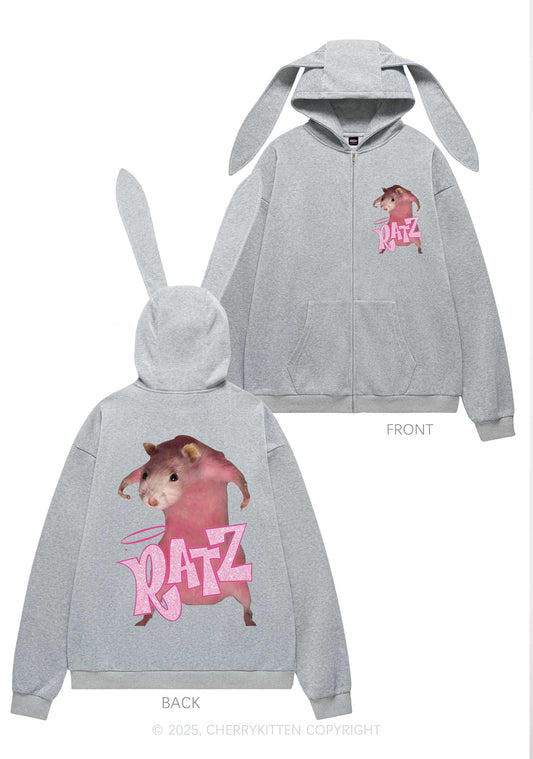 Pink Ratz Y2K Bunny Ear Zip Hoodie Cherrykitten