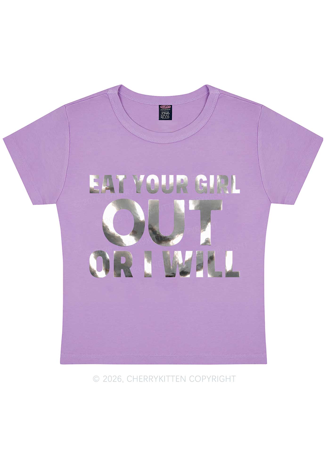 Eat Your Girl Out Silver Foil Printed Y2K Baby Tee Cherrykitten