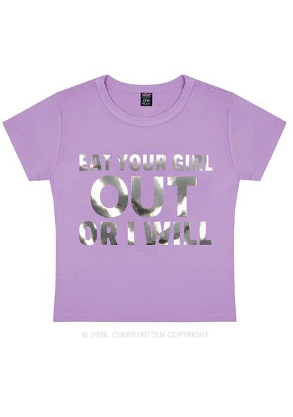 Eat Your Girl Out Silver Foil Printed Y2K Baby Tee Cherrykitten