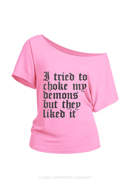 Halloween Choke Demons They Liked Y2K Off Shoulder Tee Cherrykitten