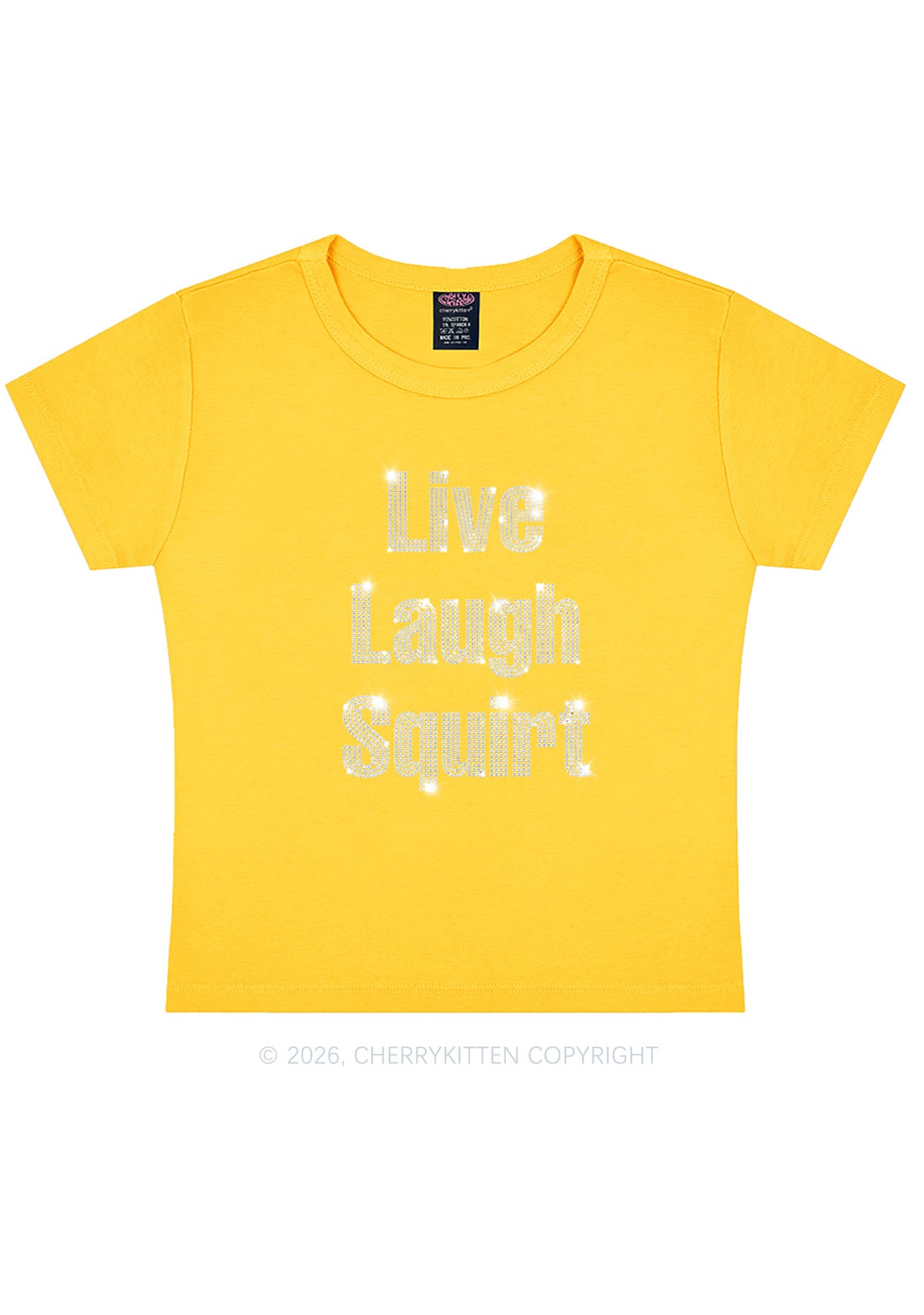 Rhinestone Live Laugh Squirt Y2K Baby Tee Cherrykitten
