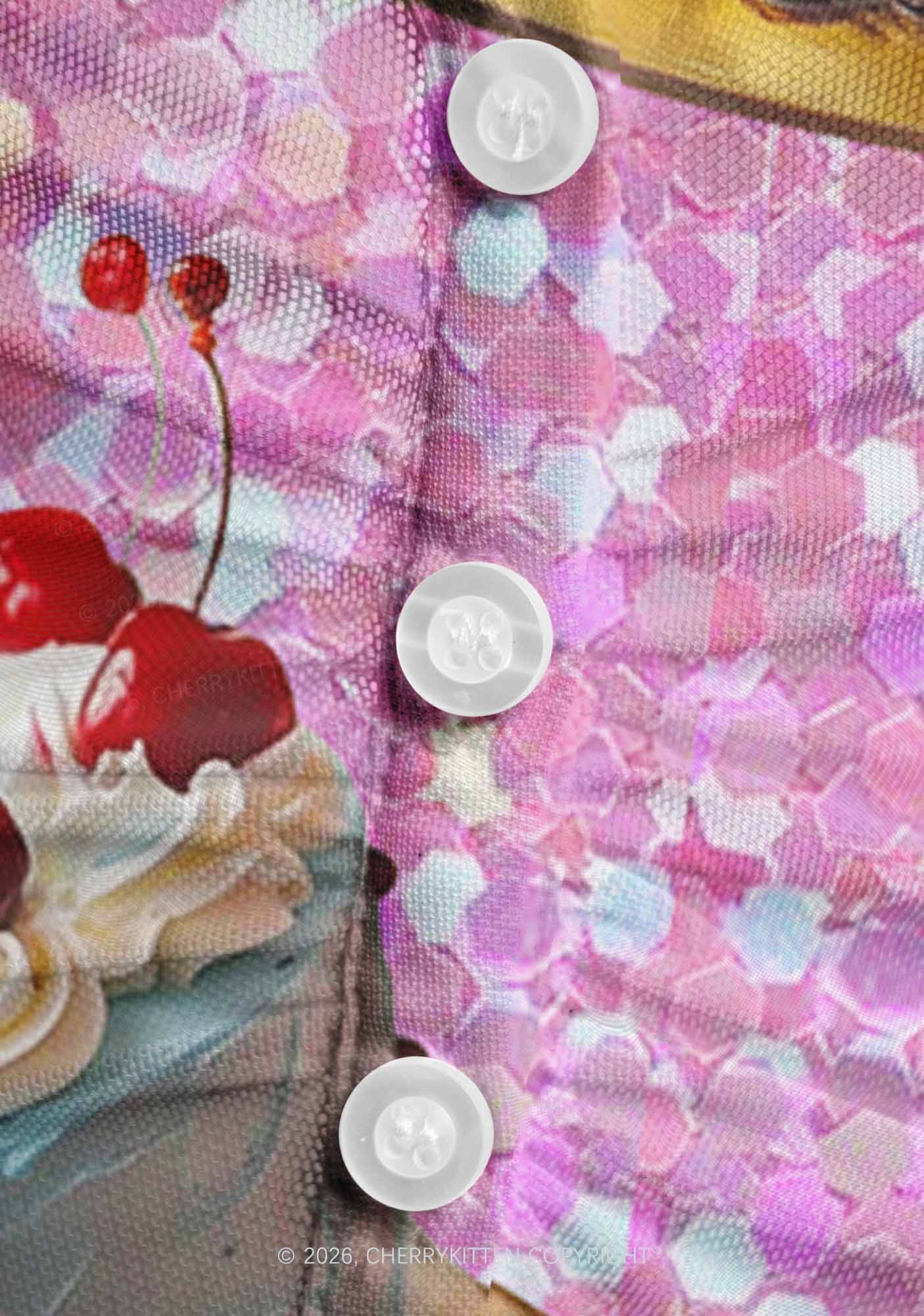 Cherry Cake Y2K Mesh Ruched  Waist  V Neck Top Cherrykitten