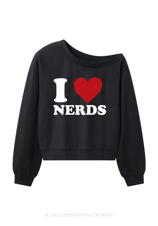 I Love Nerds Y2K Off Shoulder Sweatshirts Cherrykitten
