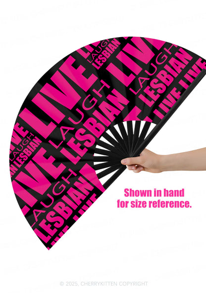 Pink Live Laugh Lesbian Pride Y2K Rave Hand Fan Cherrykitten