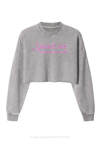 Rhinestone Spank Me Y2K Crop Washed Sweatshirts Cherrykitten