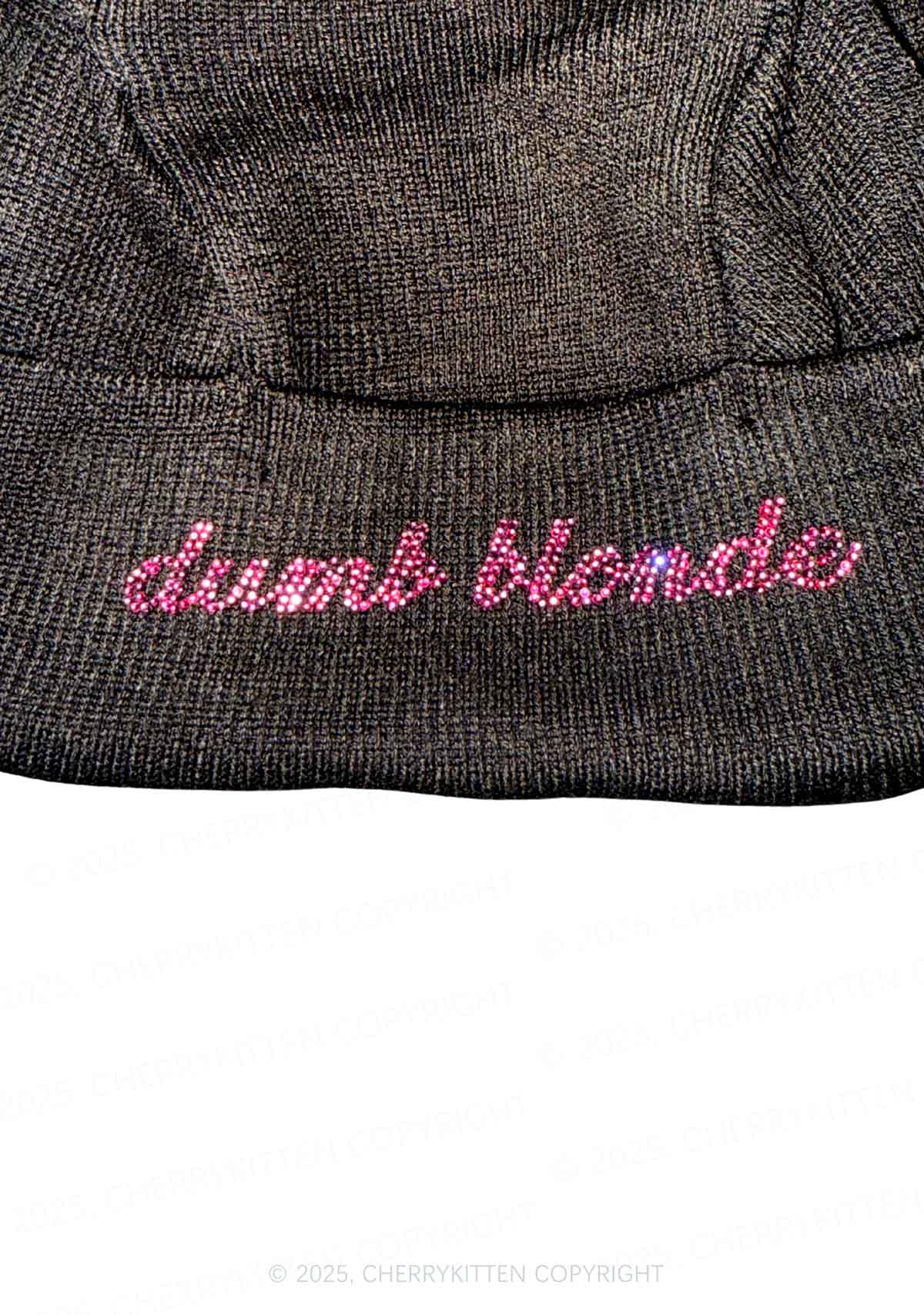 Rhinestone Dumb Blonde Y2K Bunny Ear Knitted Hat Cherrykitten