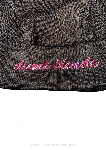 Rhinestone Dumb Blonde Y2K Bunny Ear Knitted Hat Cherrykitten