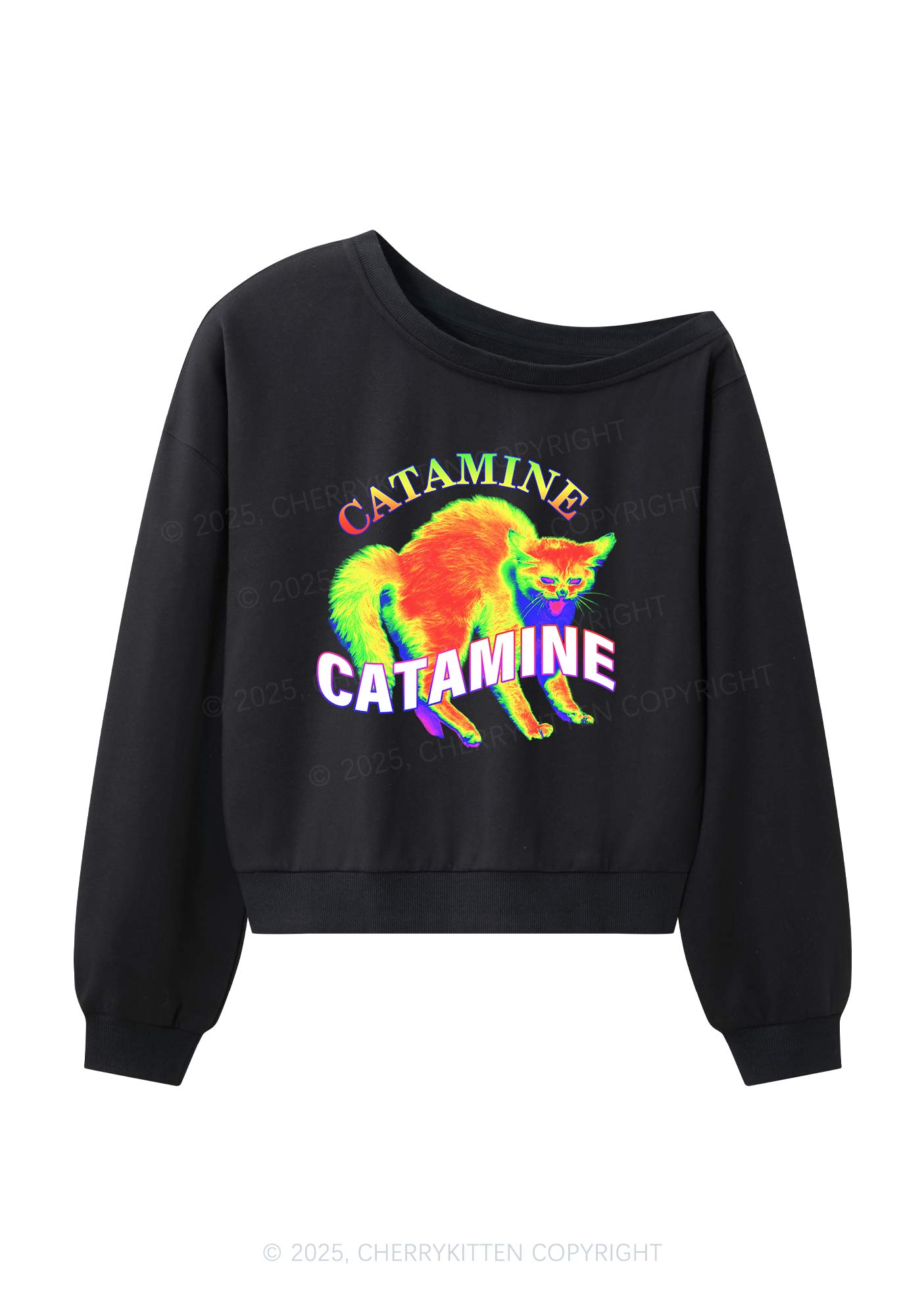Thermal Cat Y2K Off Shoulder Sweatshirts Cherrykitten