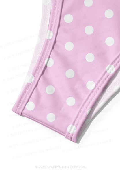 Pink And White Dots Y2K Print Bikini Set Cherrykitten