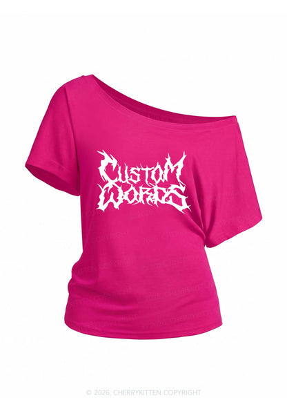 Custom Text Punk Font Y2K Off Shoulder Tee Cherrykitten