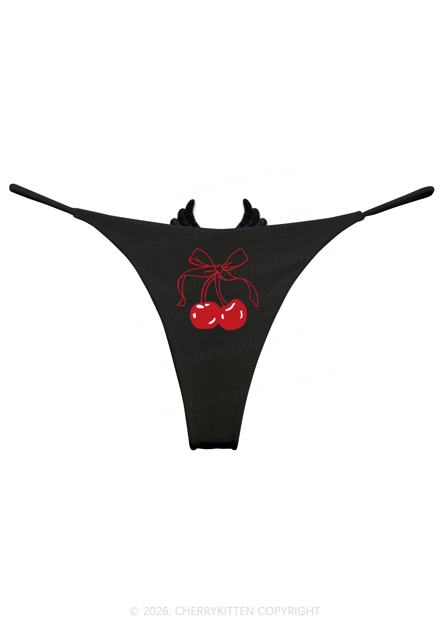 Bow Cherry Y2K Bikini String Thong With Black Wings Cherrykitten