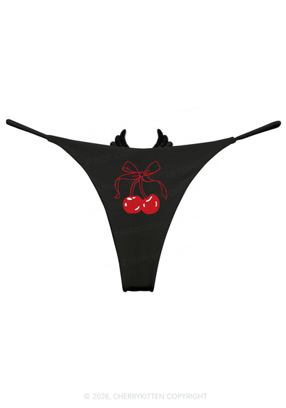 Bow Cherry Y2K Bikini String Thong With Black Wings Cherrykitten