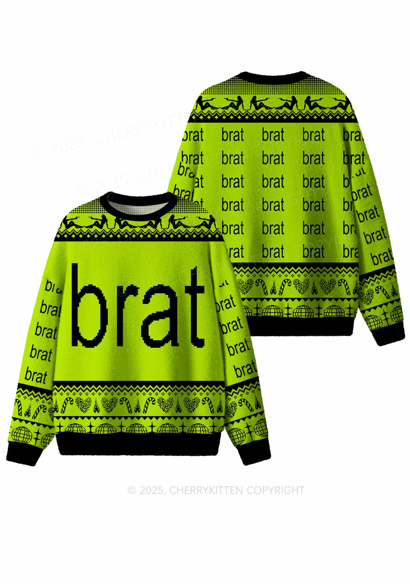 Green Brat Y2K Christmas Knit Sweatshirt Cherrykitten