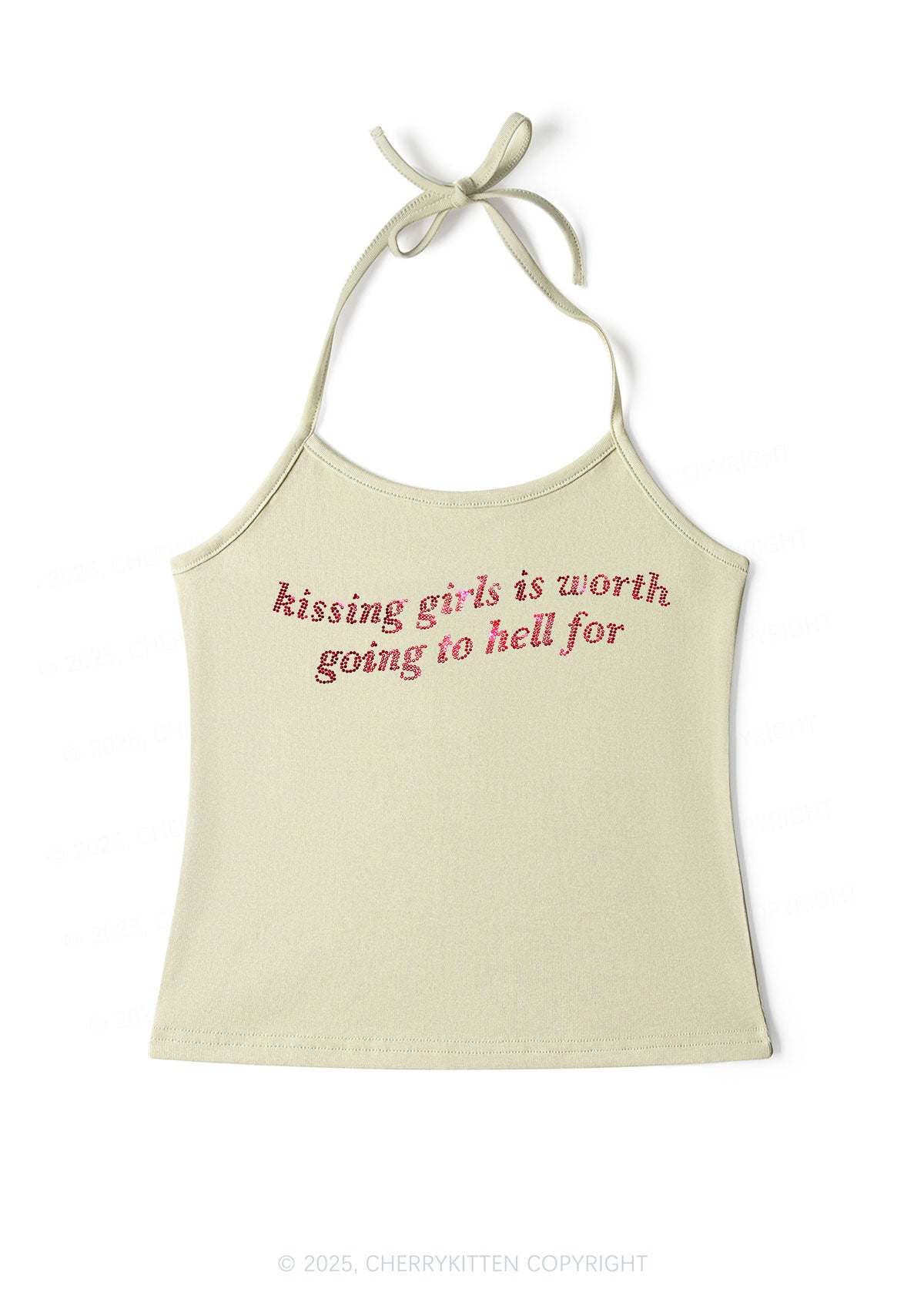 Rhinestone Kissing Girls is Worth Pride Y2K Halter Neck Cami Cherrykitten