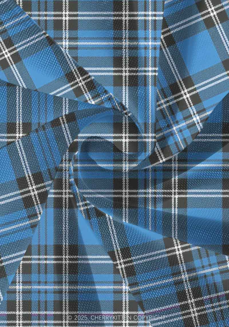 Blue Plaid Y2K Print Mini Layered Skirt Cherrykitten