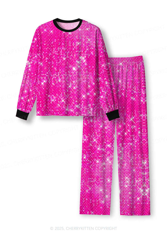 Shiny Pink Y2K Print Long Sleeve Pajama Set Cherrykitten