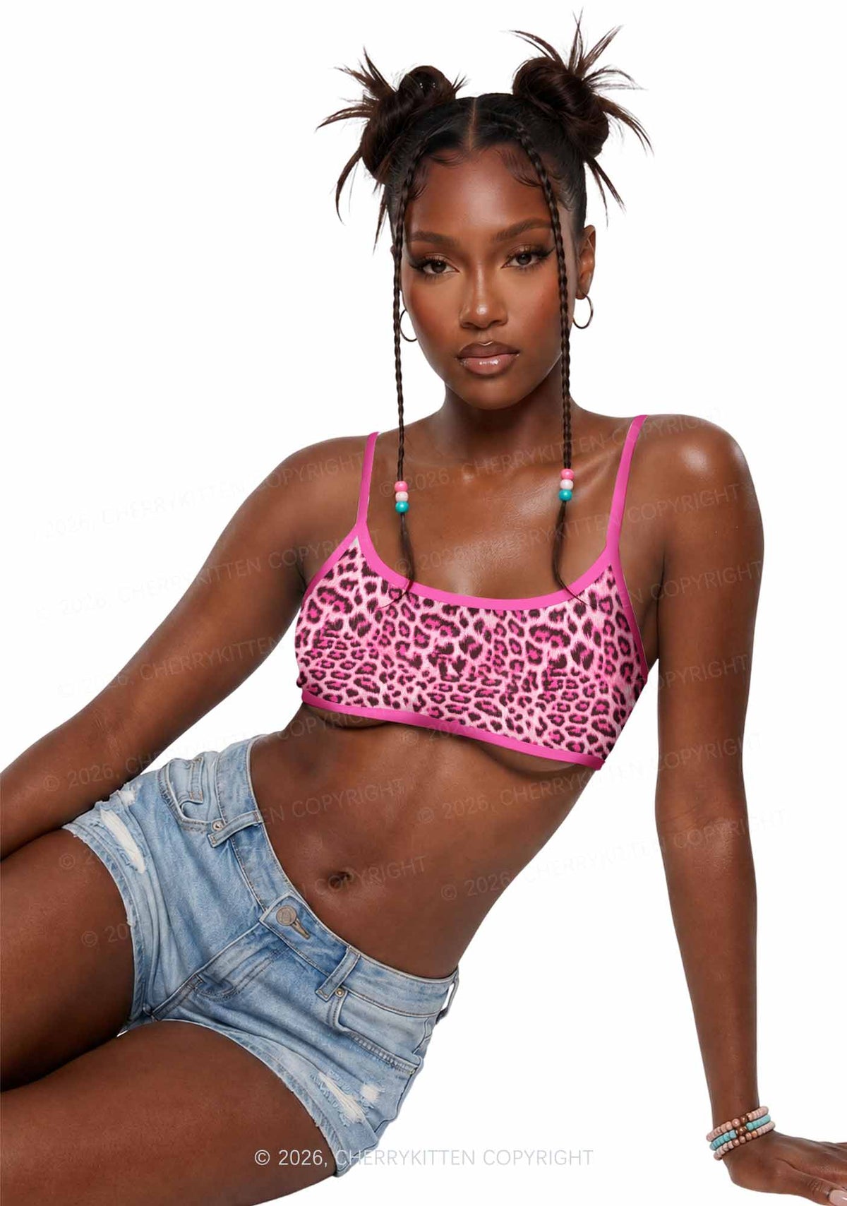 Hot Pink Leopard Y2K Print Super Crop Cami Cherrykitten