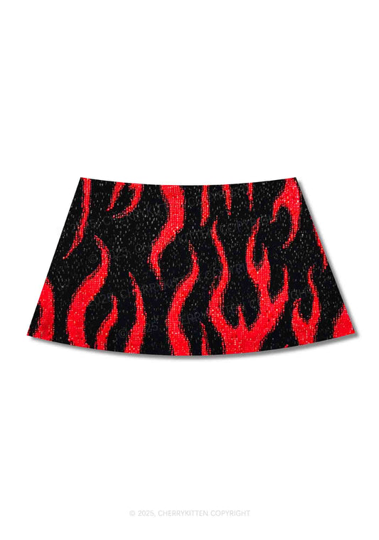 Glitter Flame Y2K Print Mini Skirt Cherrykitten