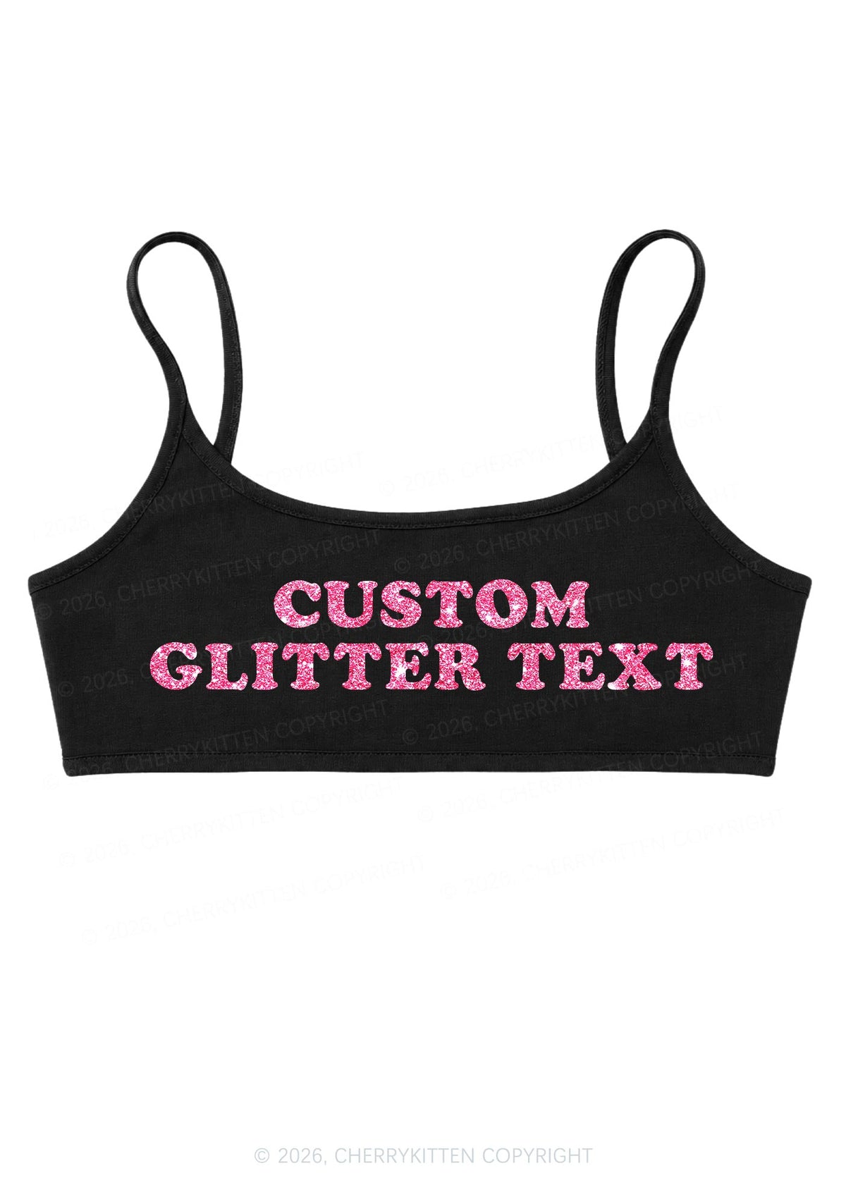 Custom Glitter Text Y2K Super Crop Cami Cherrykitten