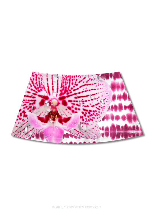 Pink Orchid Dewdrops Y2K Print Mini Skirt Cherrykitten