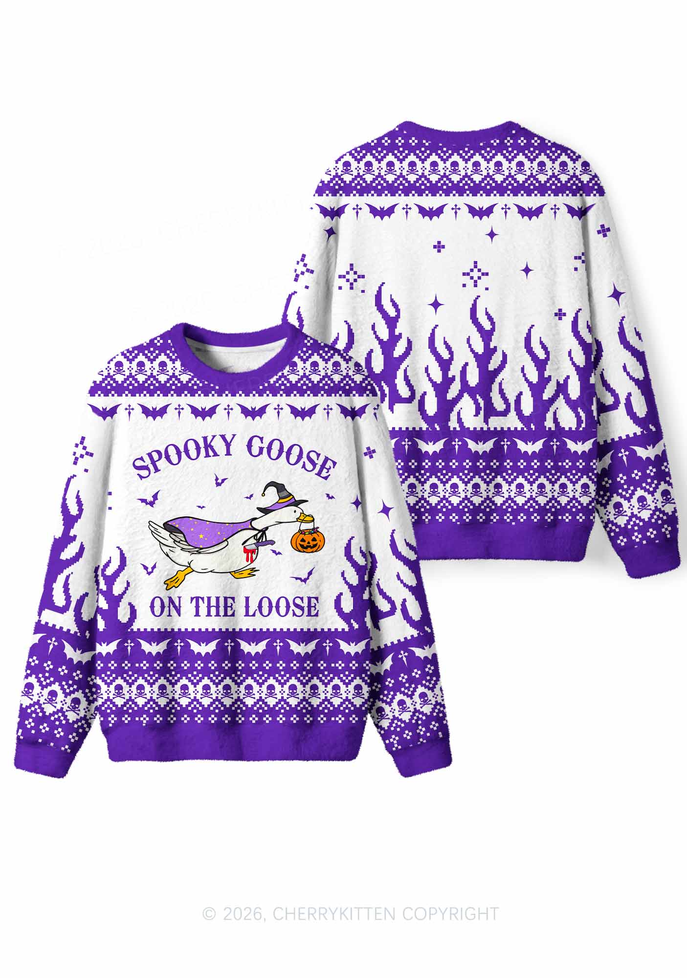 Halloween Spooky Goose On Loose Y2K Knit Sweatshirt Cherrykitten