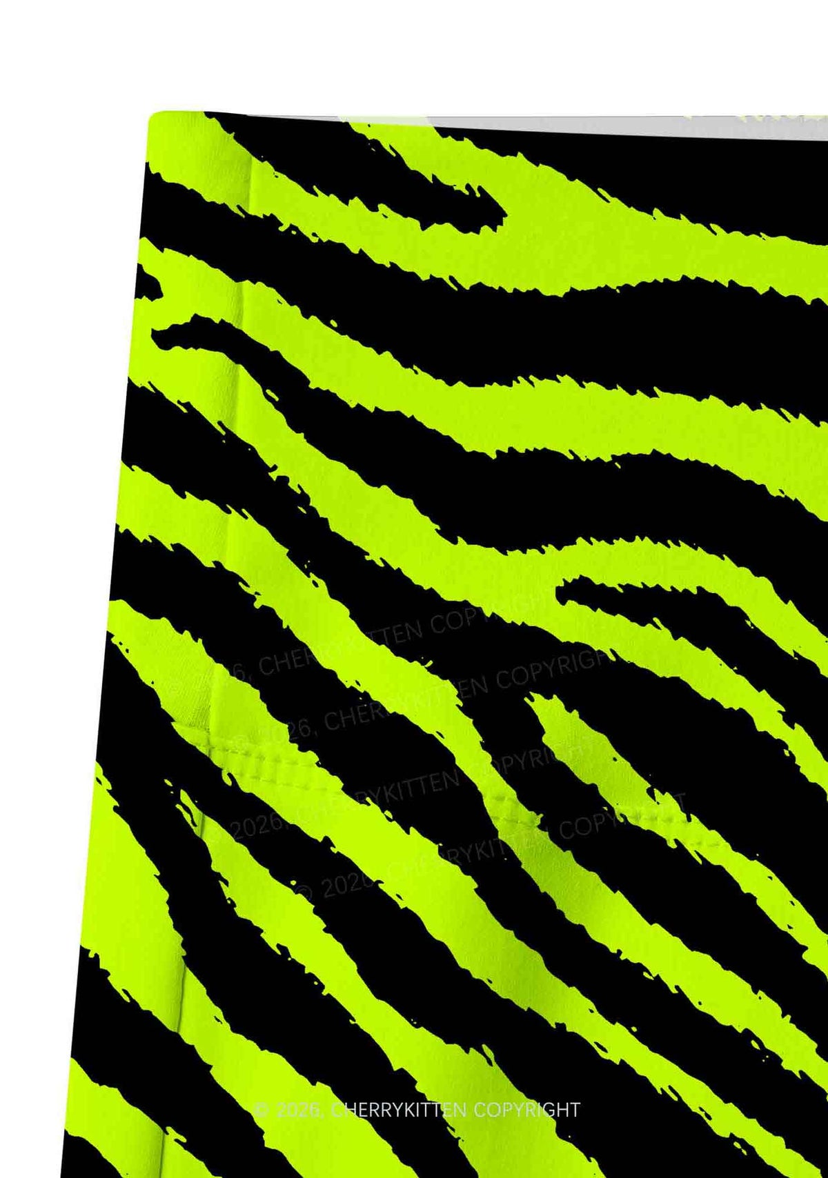 Green Zebra Y2K Print Yoga Shorts Cherrykitten