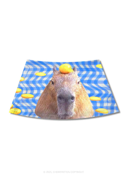 Capybara Lemon Hat Y2K Print Mini Skirt Cherrykitten