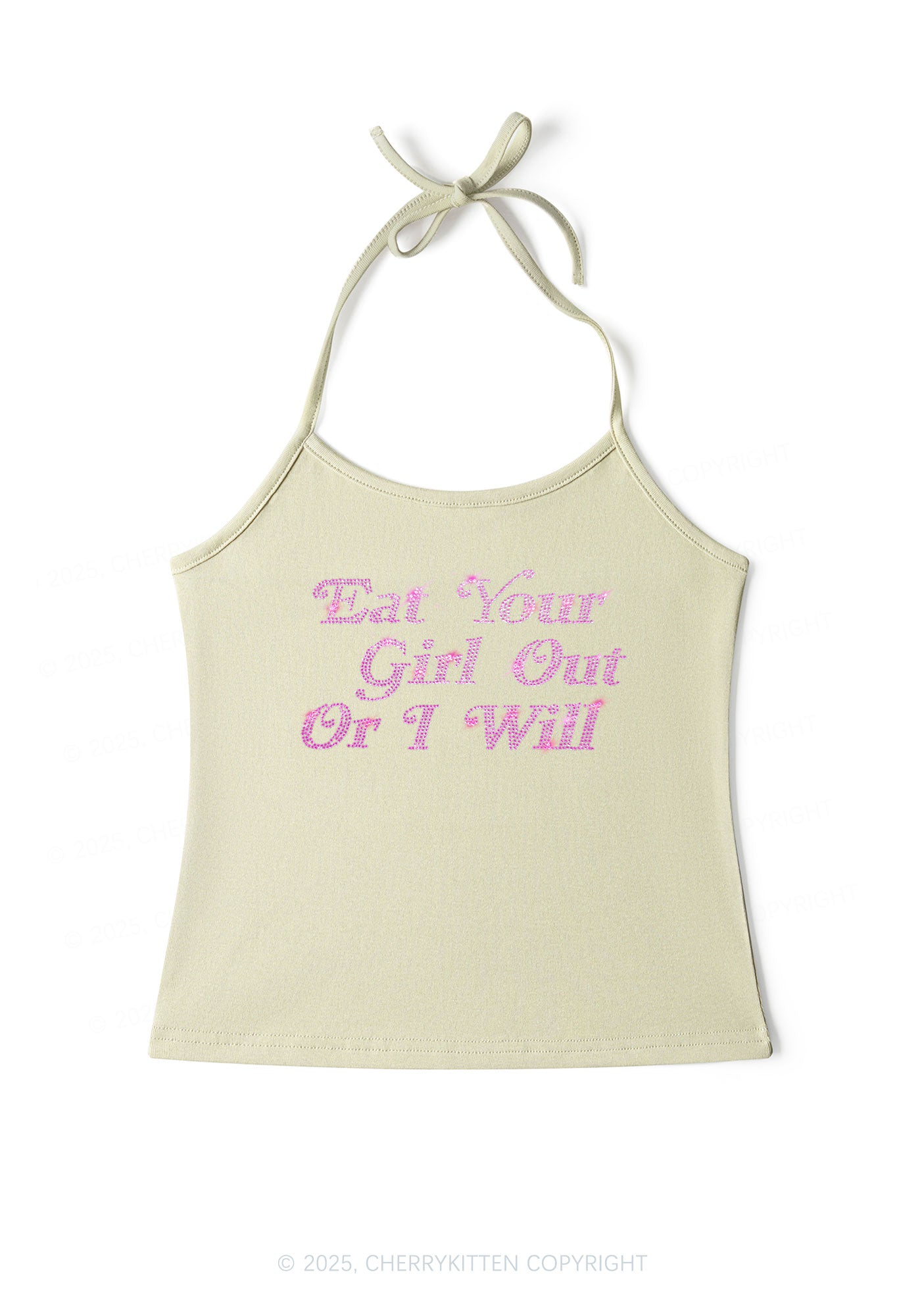 Rhinestone Eat Your Girl Out Y2K Halter Neck Cami Cherrykitten
