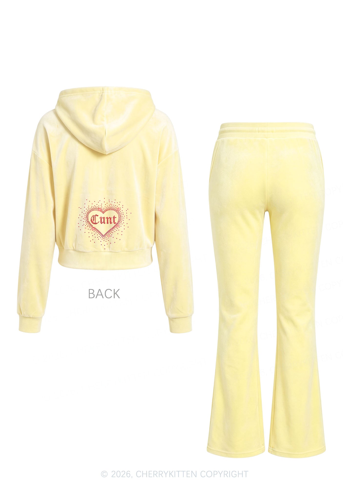 Rhinestone Love Cxxt Y2K Velvet Tracksuit Set Cherrykitten