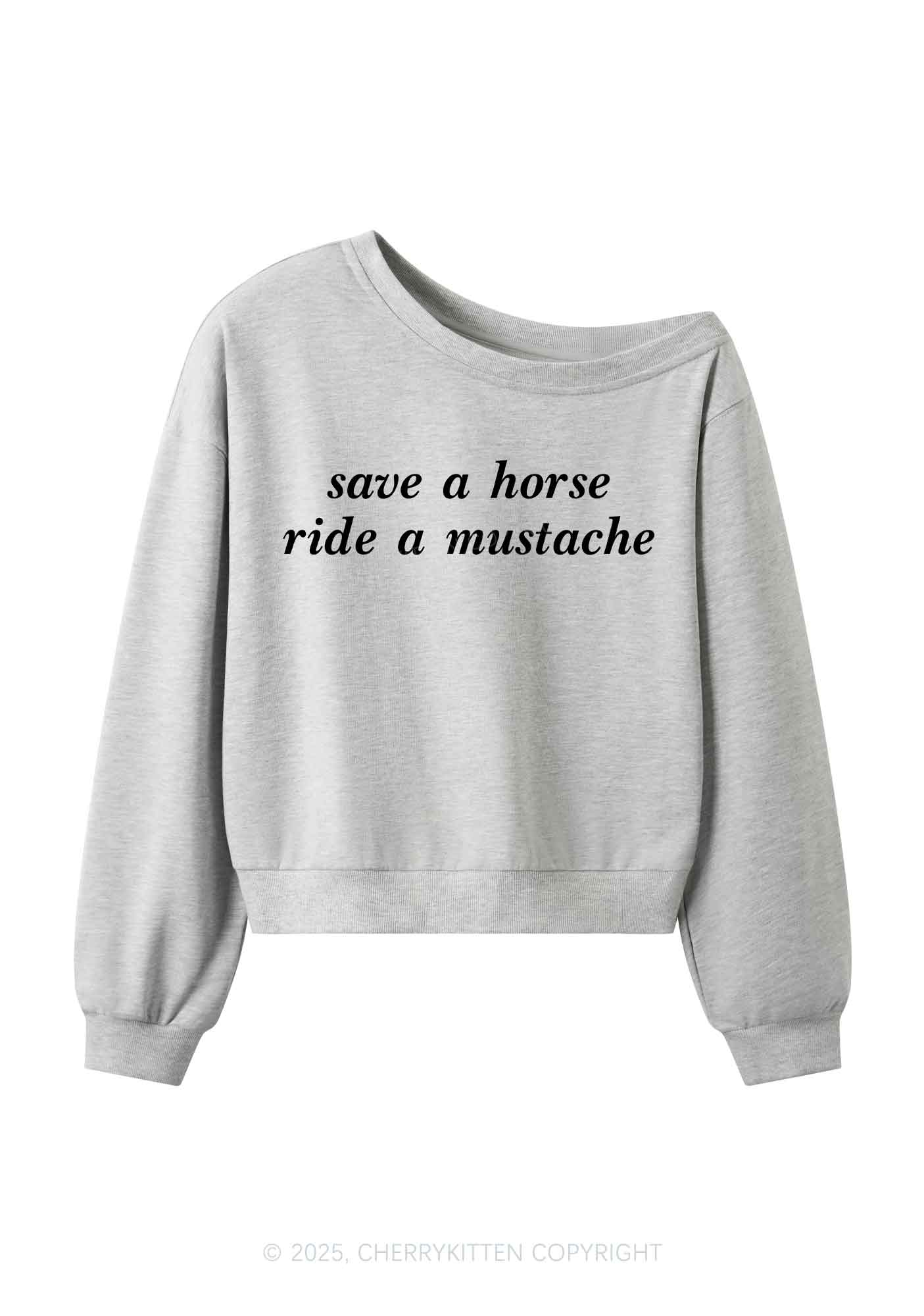 Ride A Mustache Y2K Off Shoulder Sweatshirts Cherrykitten