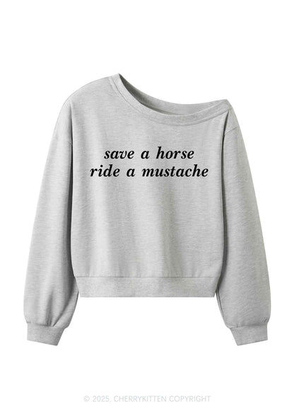 Ride A Mustache Y2K Off Shoulder Sweatshirts Cherrykitten