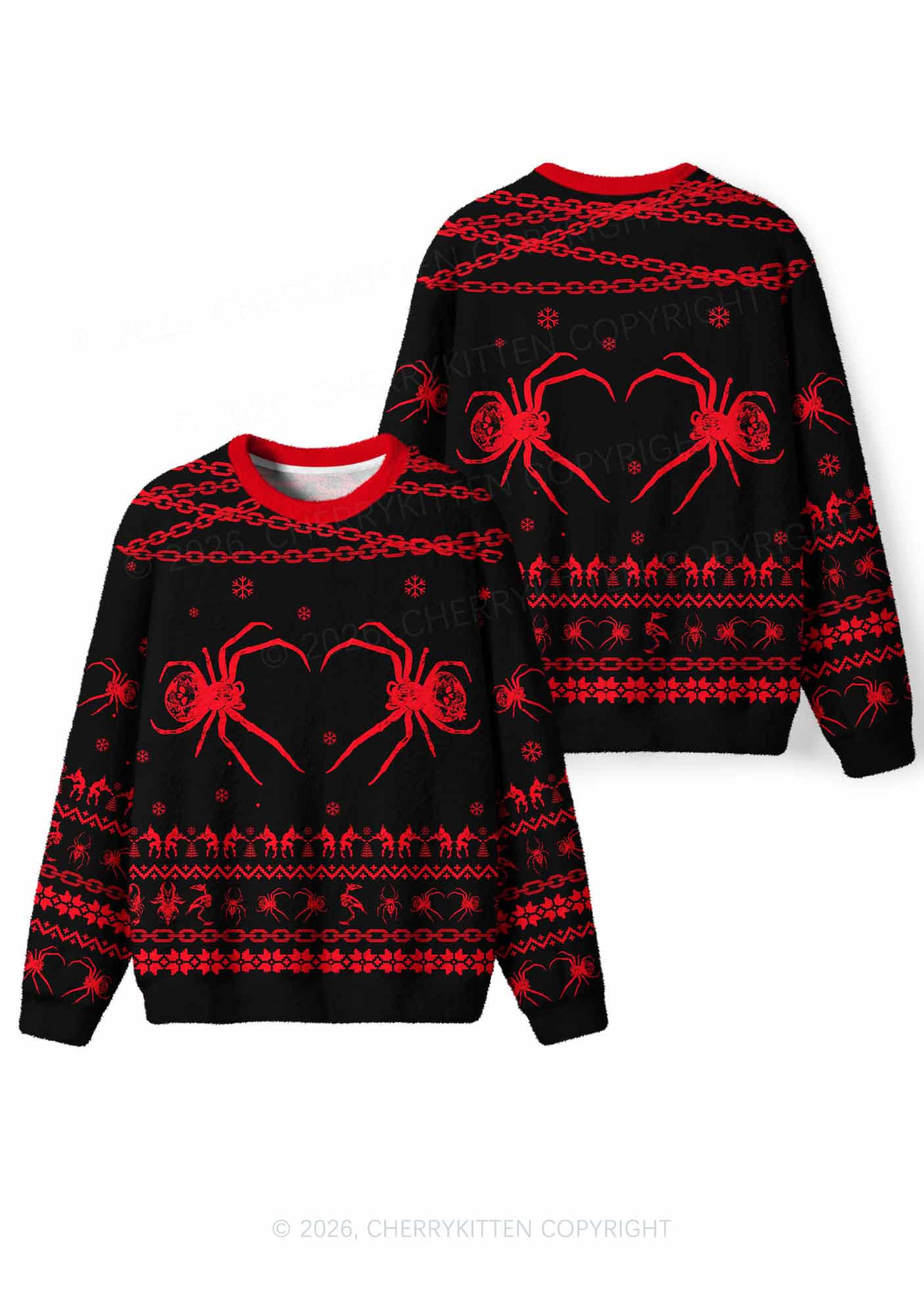 Halloween Skull Spider Y2K Knit Sweatshirt Cherrykitten