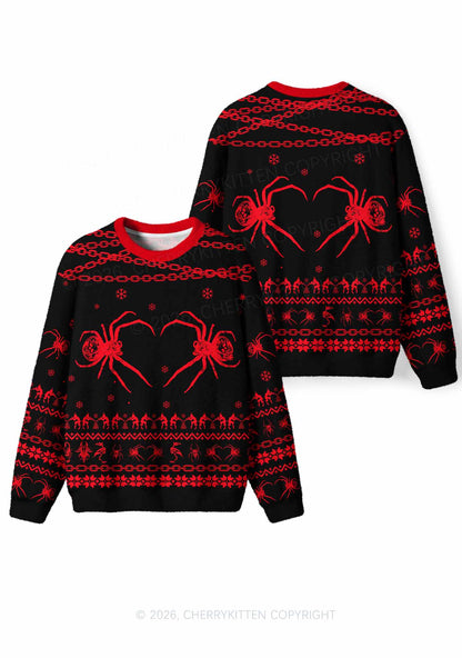 Halloween Skull Spider Y2K Knit Sweatshirt Cherrykitten