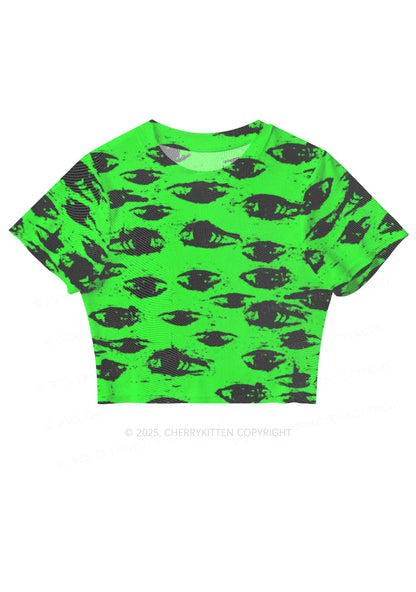 Eyes On Bright Green Y2K Mesh Crop Top Cherrykitten