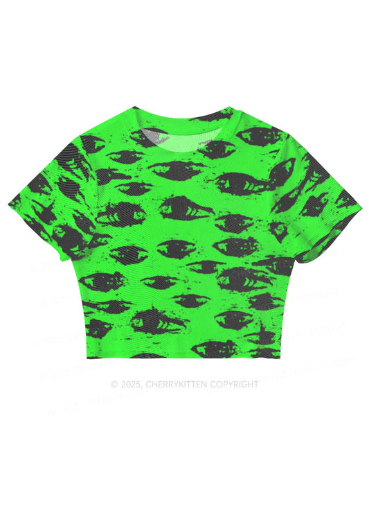 Eyes On Bright Green Y2K Mesh Crop Top Cherrykitten