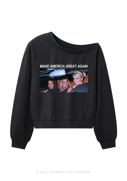 Make America Great Again Y2K Off Shoulder Sweatshirts Cherrykitten