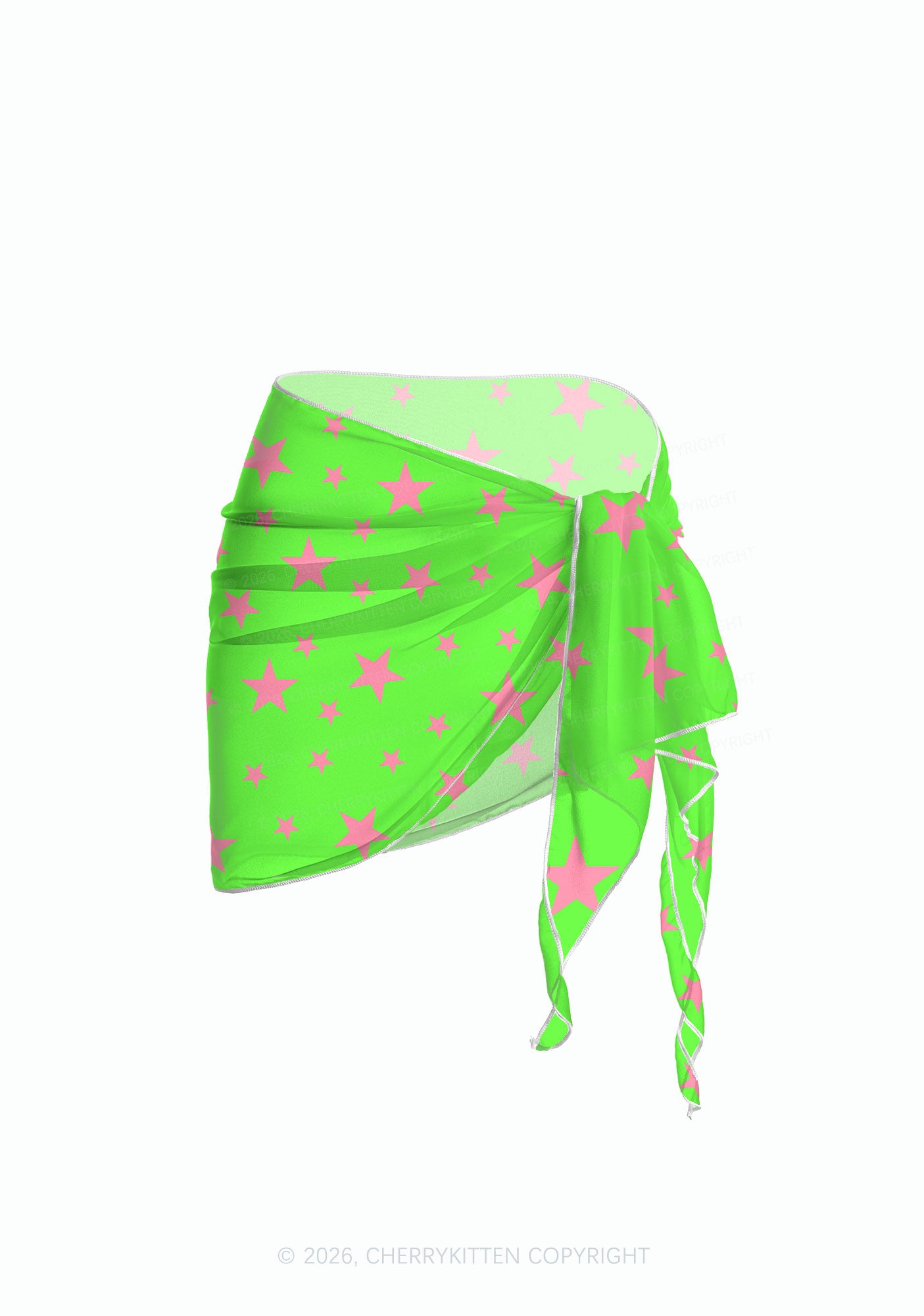 Pink Star On Green Y2K Print Bikini Set Cherrykitten