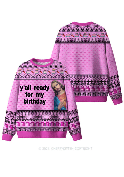 Jesus Birthday Y2K Christmas Knit Sweatshirt Cherrykitten