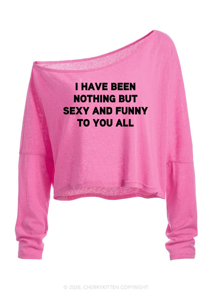 I Have Been Funny Y2K Off Shoulder Long Sleeve Crop Top Cherrykitten